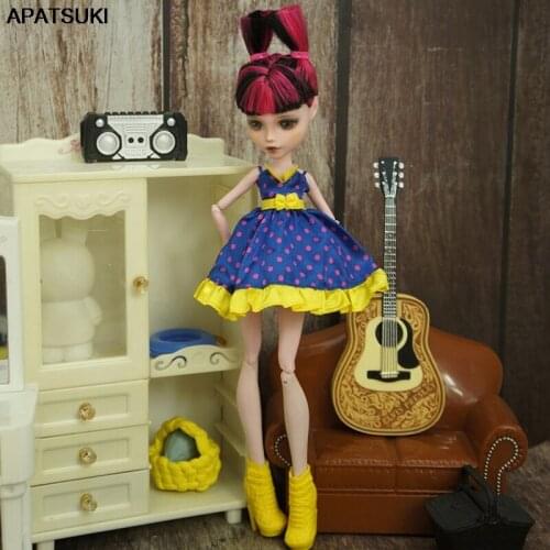 Blue Yellow Polka Fashion Doll Clothes for Bratz Dolls Outfits Bowknot A-line Suspender Skirt For Monster High 1/6 DIY Kids Toys