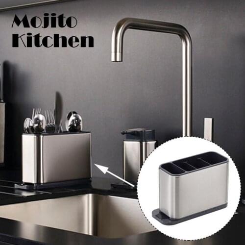 Flatware Cutlery Drainer Stainless Steel Rectangular Kitchen Utensil Holder Home Anti-Slip Multi-slot Bottom With Drain Holes