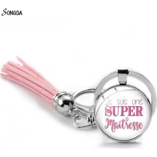 Super Maitresse Tassel Keychain Glass Dome Merci Maitresse Keyring Chaveiro for Kids llaveros para mujer llaveros originales