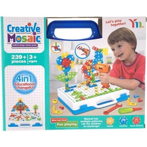 Drilling Screw 3D Creative Mosaic Puzzle Toys For Children Building Bricks Toys Kids DIY Electric Drill Set Boys Educate Toys