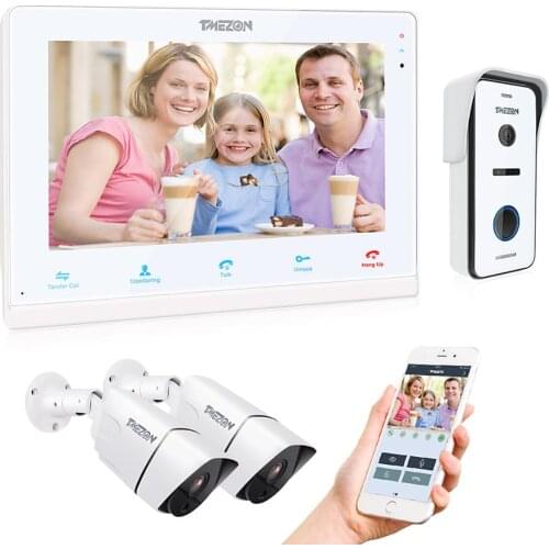 TMEZON 10 Inch Wif Video Door Phone Intercom Doorbell Home Security System Door Speaker Call Panel+7 inch Monitor +2x960p Camera