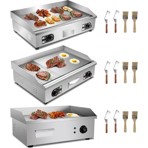VEVOR 1/2 Burner Electric Griddle Grill Stainless Steel Grooved and Flat Top Roaster with Adjustable Temperature Home Commercial