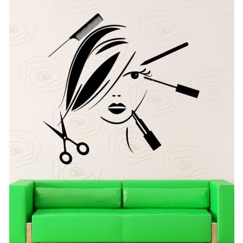 Hair Salon Wall Decal Vinyl Sticker Beauty Barber Shop Barber Tools Scissors Comb Hair Shop Window Glass Decoration Wall Sticker