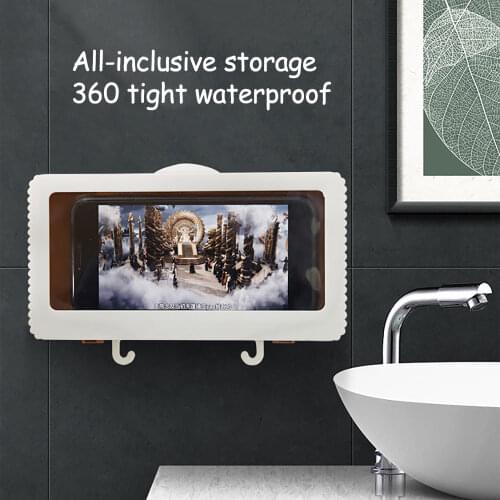 Phone Holder Waterproof phone box holder chase storage free punching bathroom wall hanging kitchen shelf Shower Storage boxes
