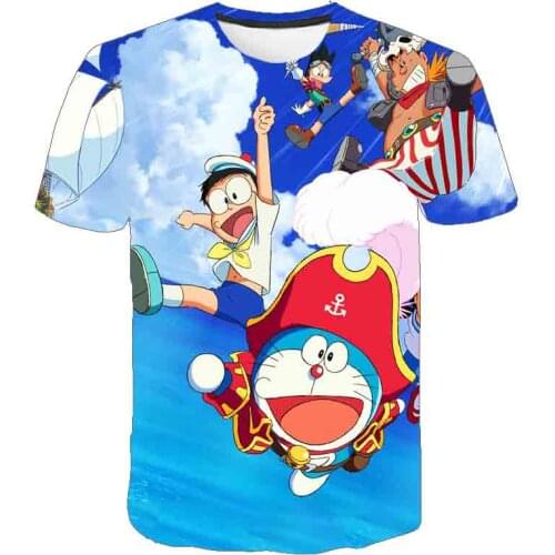 Doraemon 3D Printing Boys Girls Funny Lovely T-shirt Summer Leisure Round Collar Short Sleeve Baby Clothing Cartoon Printing Tee