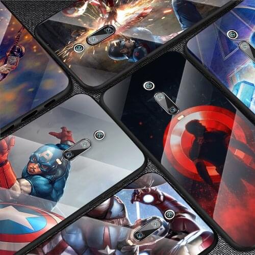 Marvel Captain America For Xiaomi Redmi K40 K30 K20 9T 9C 9A 9 8A 7 Pro Plus Tempered Glass Luxury Cover Phone Case