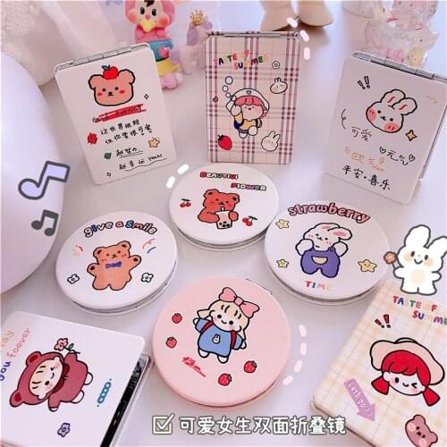 Cute Animal Mini PU rabbit ins Makeup Mirror Hand Held Fold Small Portable Cosmetic Mirror Makeup Tool