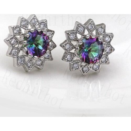 Hot New Stud Earrings for Women SunFlower Hollow Earring with Round Rainbow Zircon Trendy Jewelry for Party Wedding Anniversary