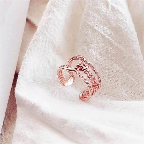 Rose Gold Color Knot Multi Layers Rings For Women Rhinestone Open Adjustable Ring 2019 New Fashion Jewelry Bijoux Fine Gifts