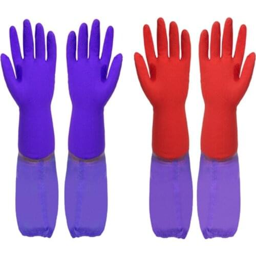 1 Pair Cleaning Gloves Kitchen Dishwashing Glove Extended Waterproof Rubber Warm Gloves Car Wash gloves Car Cleaning