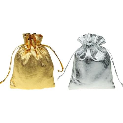 1pc Gold Silver Color 9X12CM Drawstring Organza Candy Gift Bags Wedding Party Favour Pouch