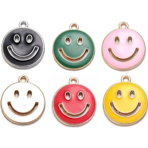 10Pcs/Lot 23x20mm Alloy Drop Oil Hollow Cute Enamel Smiling Face Charms Pendant For DIY Earring Jewelry Making Wholesale
