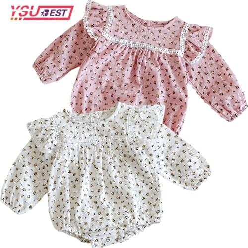 2021 Spring Newborn Toddler Girls Bodysuits Cute Lovely Infant Baby Girl Floral Bodysuit Jumpsuit Outfits Casual Clothes Ruffle
