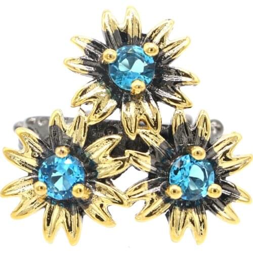 27x26mm Unique Neo-Gothic 10.4g Red Blood Ruby Green Peridot Paris Blue Topaz Black Gold 925 Sterling Silver Rings