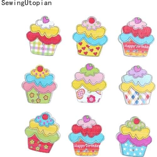 50PCS Wooden Buttons Kawaii Cake Colorful Wood Button 2 Holes Sewing Buttons DIY Craft for Hat Shoes Clothes Diy Accessories