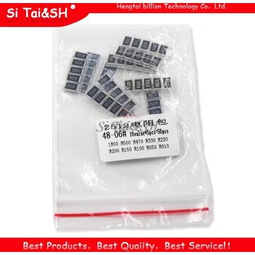 50PCS Alloy resistance 2512 SMD Resistor Samples kit ,10 kindsX5pcs=50pcs R001 R002 R005 R008 R010 R015 R020 R025 R050 R100