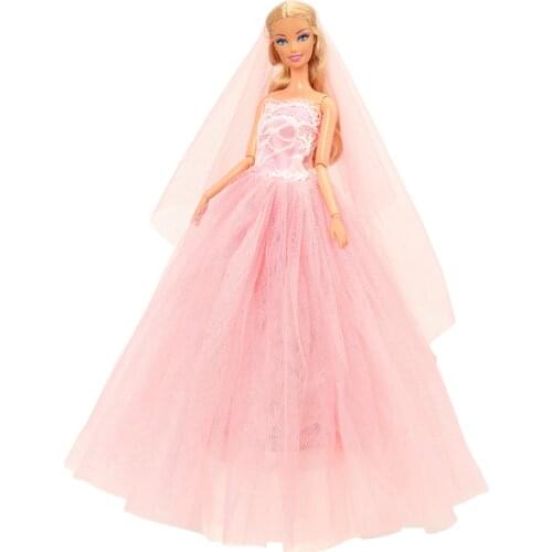 New Fashion Handmade Doll Accessories 30 cm Wedding Dress Pink Clothes Kids Toys Items For Barbie Dressing Game BIY Presents