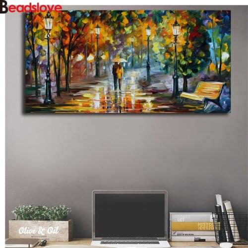 Large 5d diy diamond embroidery painting Couple Walking In Colorful Paysage diamond mosaic full square round drill puzzle