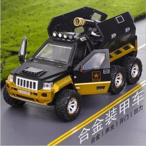 Armored car one button gun open door explosion proof vehicle military rocket launcher model alloy acousto optic toy childrens
