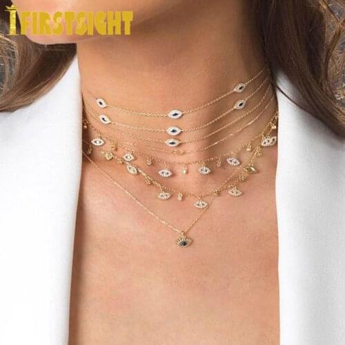 2021 New Evil Eye Round cz Gold Silver Color Charm Choker Guardian Lucky Eye CZ Chain Pendant Necklaces for Women Jewelry