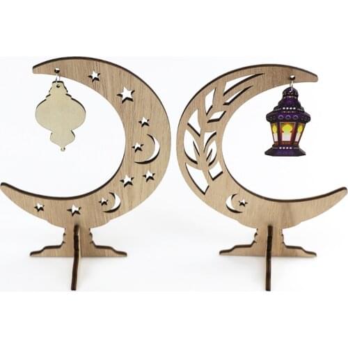 Wooden Eid Mubarak Ramadan Decoration Moon Lantern Islamic Muslim Party Decor