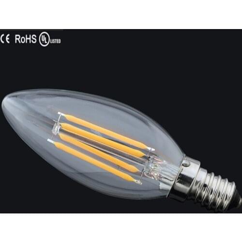 Dimmable E14 LED Candle Bulb 2 4 6 Filaments AC 220V 240V Retro antique Glass Edison Lamp Vintage C35 Filament Light 360 Degree