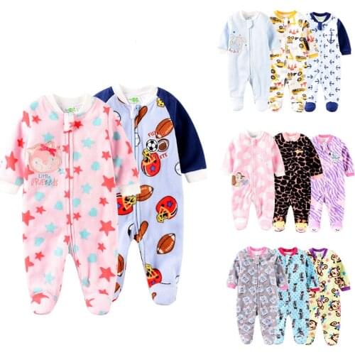 Newborn Baby Girl Clothes 0-12 Months Infant Boys polar fleece Zipper style double-deck Footies Autumn winter Jumpsuit Infant