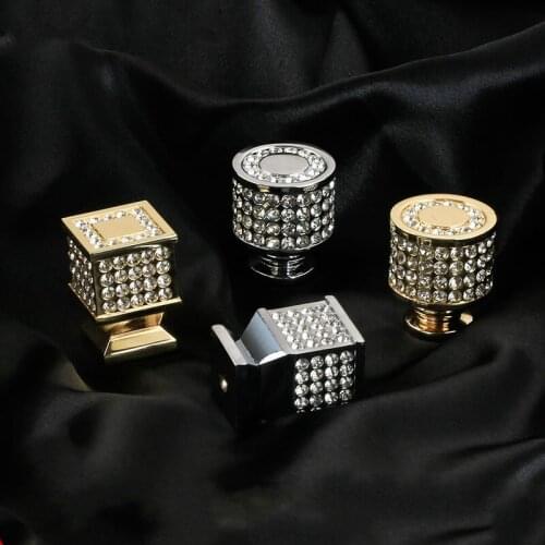 European Style Gold Wardrobe Drawer Knob Modern Kitchen Cabinet Door Handle Diamond Single Crystal Hole Home Decoration