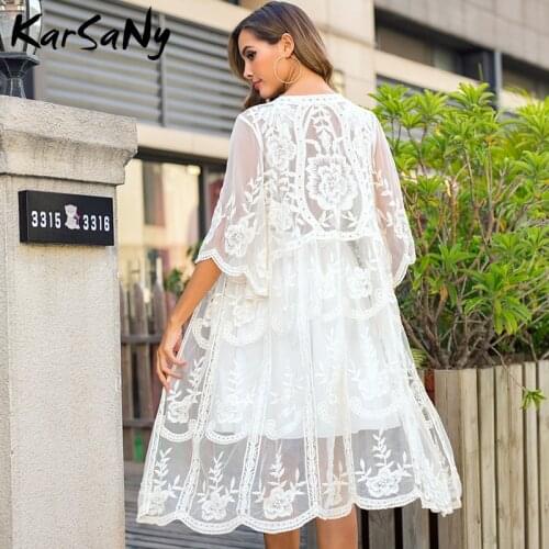 Lace Kimono Beach Cover Ups For Women Beachwear Lace Cardigan Knitted For Beach Womens Embroidered Cardigan Women Long Summer