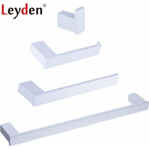 Leyden Whitened Finish 304 Stainless Steel 4pcs Bathroom Accessories Set Single Towel Bar Paper Holder Towel Ring Clothes Hook