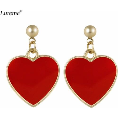 Lureme Simple Retro Red Enamel Heart Stud Earrings for Women and Girls-Short Style (er005758-1)