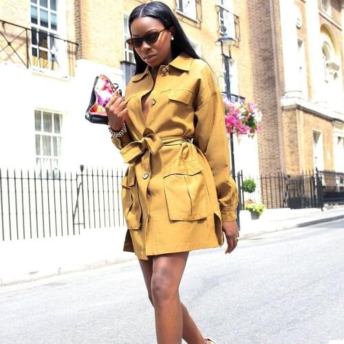 Fashion Long Sleeve Shirt Dress Women Turn-down Collar Button Dresses for Women Pockets Night Party Club Tunic Casual Dress Robe