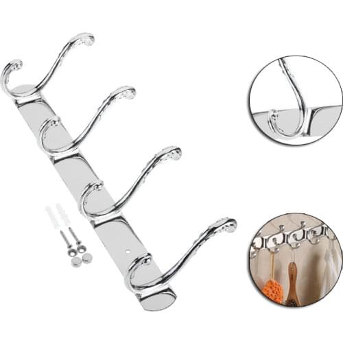MroMax 1/2PCS Row Hooks Stainless Steel Polishing 250/350/450/550*50*122*70mm Double Hole 3/4/5/6 Hooks Door Wall Hook Hardware