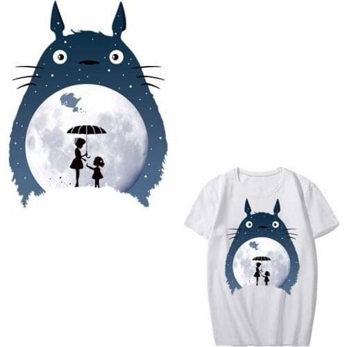Cartoon Totoro Patch Iron on Transfer Moon Patches for Clothes DIY T-shirt Applique Heat Transfer Vinyl Stickers Thermal Press D