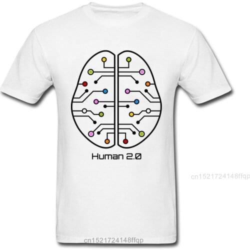 Geek 2018 Men Crew Neck T-shirt Human 2.0 - Brain Circuit Novelty Cartoon Design Mens T-shirts Cotton Cool Clothing