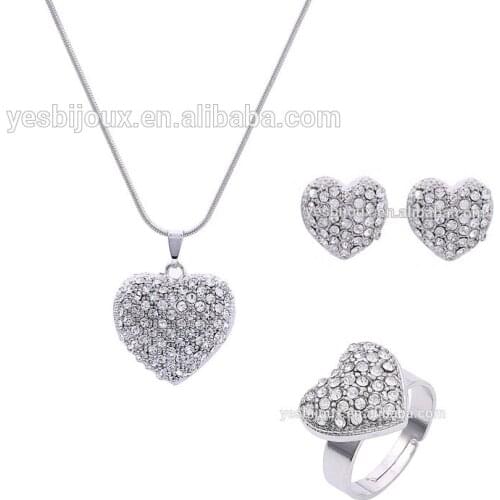 Heart crystal jewelry set love cristal necklace earring ring set