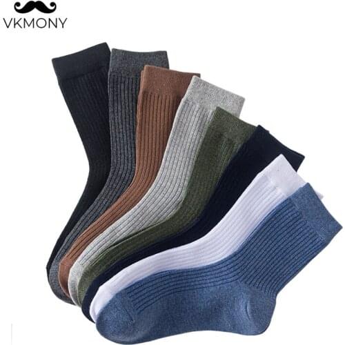 10pairs=20pcs Men cotton socks solid color man soft socks bulk price male socks Vertical bar boy socks VKMONY