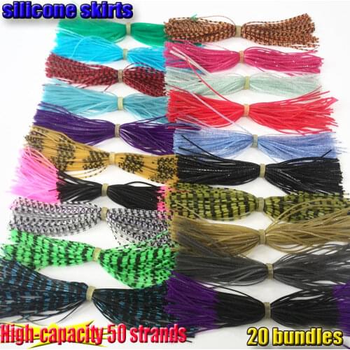2017 new high-capacity 50 strands 20kinds color bundles silicone skirts fishing accessories jig lures squid rubber skirt