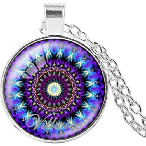 2018 New Abstract Mandala Necklace Handmade Bloom Henna Yoga Pendant Glass Dome Sacred Geometry India Zen Jewelry Gifts