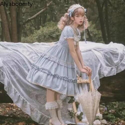 New Candy Color Japanese Lolita Princess Party Dress Lace Bow Black Pink Blue Red Yellow Dress Cute Kawaii Layered Ruffles Dress