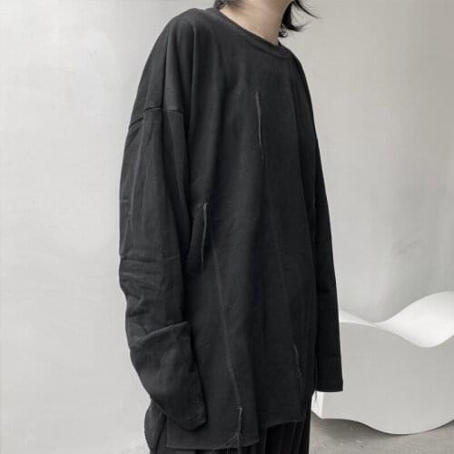 Large couples autumn top trendy Korean version loose black long lower garment fashion casual T-shirt womens bottom shirt