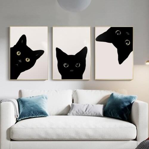 Animal Poster Black Cat Adorable Cat Canvas Painting Art Wall Decor Wall Art Picture for Living Room Home Decor Wall Decoration