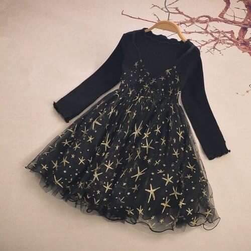 Girls Dress Party Princess Children Dresses Stars Sequined Kids Girls Clothes Ball Gown Black 2-7T