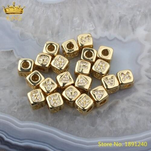 10pcs Ziron Letter Cube Charms Pendant For Necklace Making,Inlay Letter Gold Copper Charms For DIY Bracelet Jewelry Making
