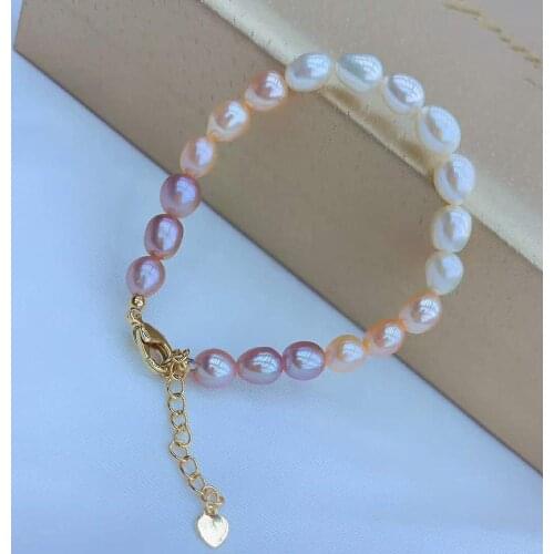 Handmade natural white pink purple freshwater rice pearl golden accessories clasp bracelet adjustable extension chain