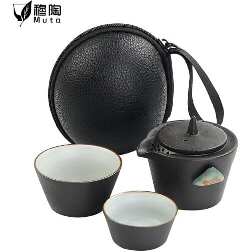 Japanese ceramic teapot gaiwan teacups handmade portable travel office tea set Two Cups Portable Travel Set Kung Fu Tea Set