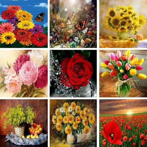 Beautiful Flowers Pattern 20X30CM 5D DIY Diamond Painting Full Square Round Diamond Embroidery Sale Mosaic Picture of Rhinestone