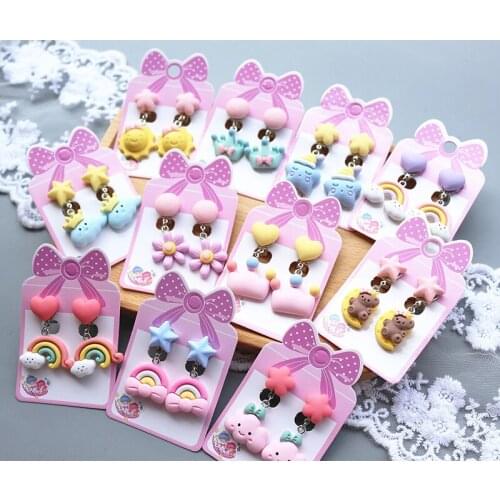 19 Style Rainbow Colorful Cute Rabbit Ice Cream Clip on Earrings for Children Girls No Pierced Earring Jewelry Fashion Accessory