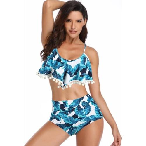 Top Ruffle Sky Blue Swimwear Push Up Chest Bikini Set Patchwork Biquini Sexy Biquini Swim Summer Beach Bathing Suit Swim Wear