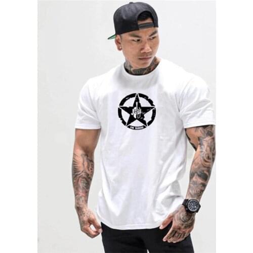 Muscleguys Mens T-shirt Muscle short shirt Fitness clothing Bodybuilding tops Workout Clothes Cotton gym T Shirt